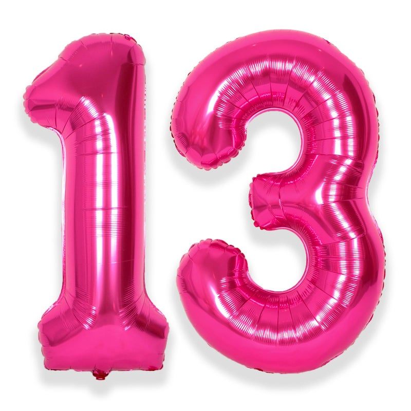 SUWEN 40 Inch Hot Pink Large 13 Number Balloons Big Foil Helium Number Balloons 09 Jumbo Happy 13th Mylar Birthday Party Decorations for Girl or Women 31 Anniversary Party Supplies - Image 3