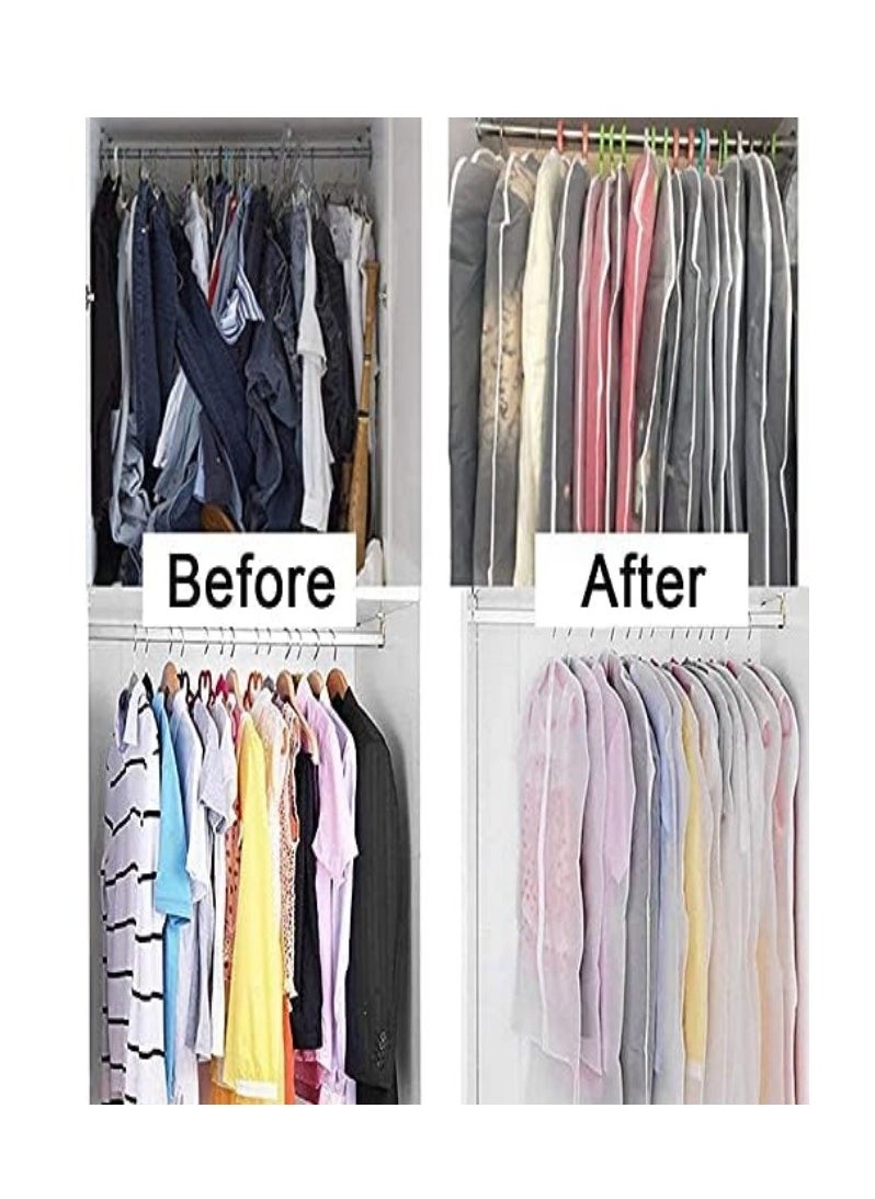 Pack of 6 Garment Bag Cover Lightweight Clear White PEVA Breathable Bags with Study Full Zipper for Suit Clothes Storage Closet(60cm*80cm)