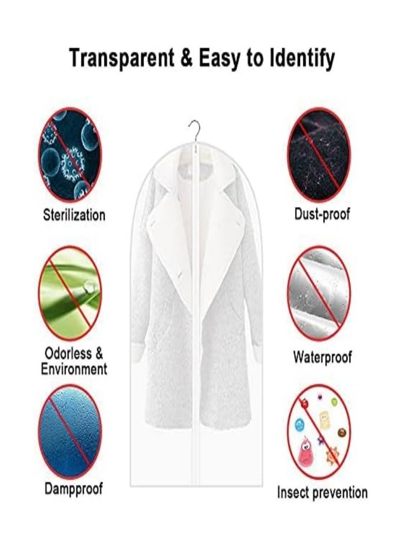 Pack of 6 Garment Bag Cover Lightweight Clear White PEVA Breathable Bags with Study Full Zipper for Suit Clothes Storage Closet(60cm*80cm)