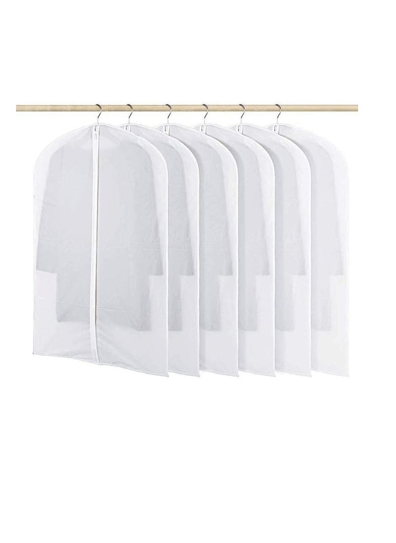 Pack of 6 Garment Bag Cover Lightweight Clear White PEVA Breathable Bags with Study Full Zipper for Suit Clothes Storage Closet(60cm*80cm)