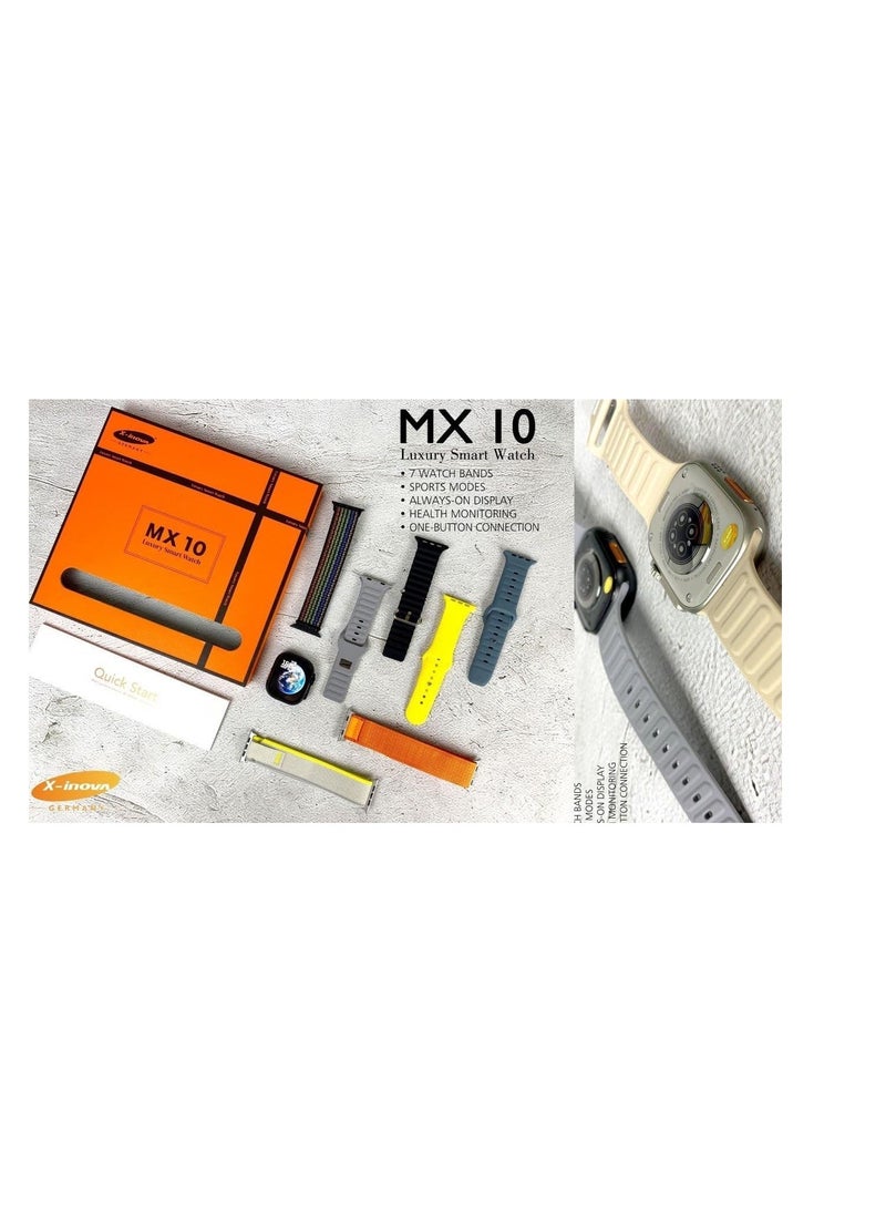 إكس إينوفا - MX10 ألمانيا ساعة ذكية مزودة بـ 7 أحزمة ساعة عصرية متعدد الألوان وميزة التشغيل دائمًاً- ذهبي - Image 1