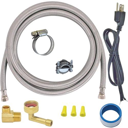 Eastman 6 Ft. Dishwasher Installation Kit, Braided Stainless Steel Supply Line with 3/8 Inch Compression Ends, 3-Prong Straight Power Cord, 41150 - Image 1