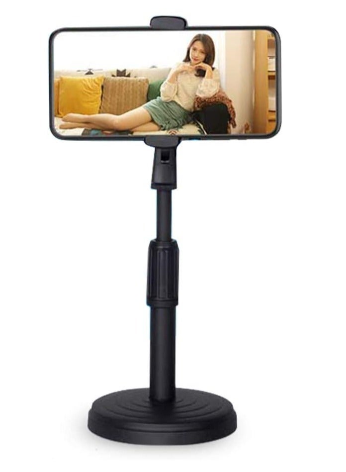 ELTRAZONE Cell Phone Stand,Desktop Cell Phone Stand Holder Clamp Tablet Stand Adjustable Height Portable Stable Round Base For Watching Online Classes Video Photoing Live Streaming Black  - Image 1