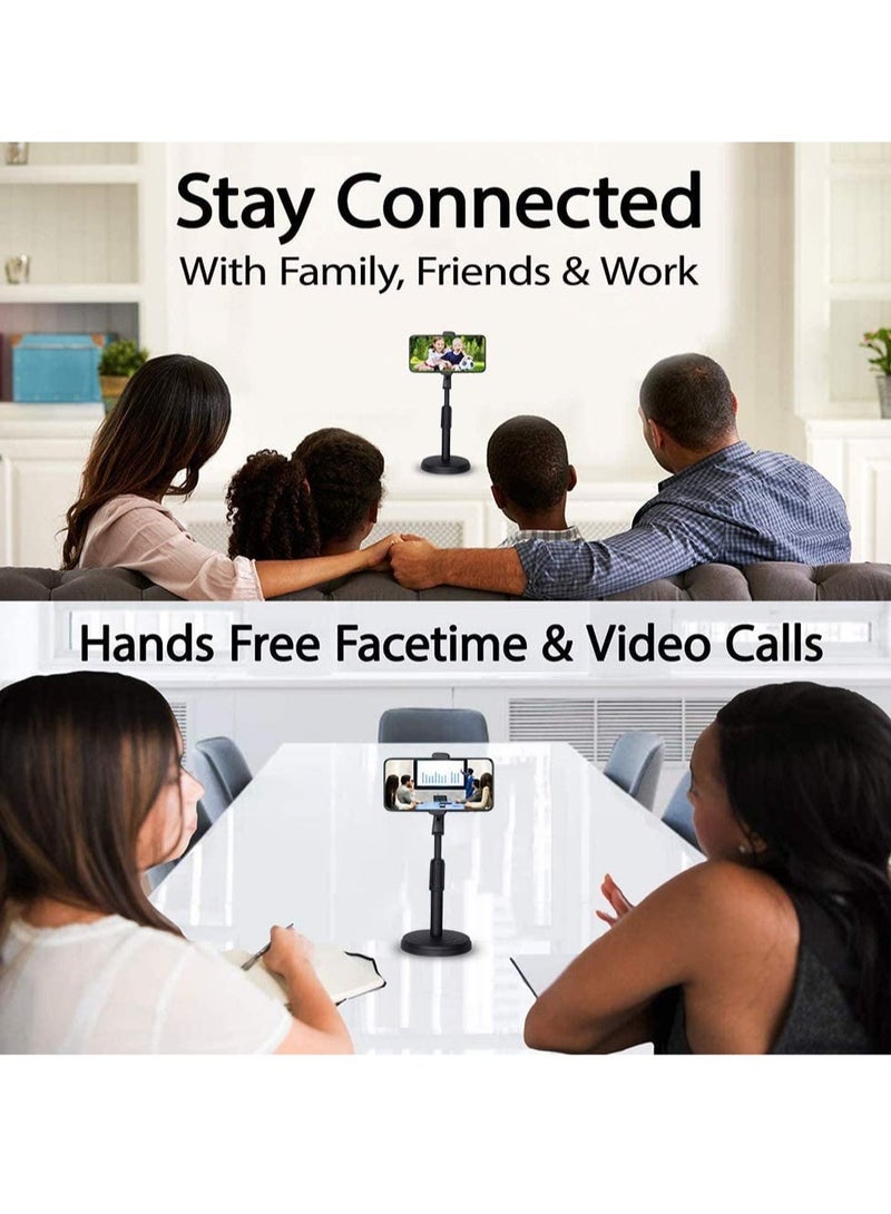 ELTRAZONE Cell Phone Stand,Desktop Cell Phone Stand Holder Clamp Tablet Stand Adjustable Height Portable Stable Round Base For Watching Online Classes Video Photoing Live Streaming Black  - Image 3