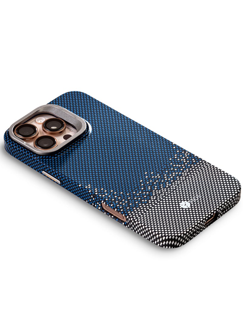 YNOT - MagSafe carbon fiber protection case with camera stand for iPhone 14 Pro - Blue dotted white - Image 1