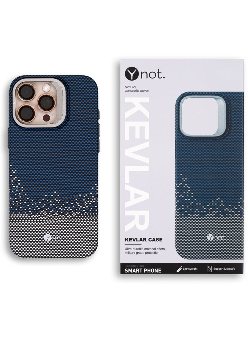 YNOT - MagSafe carbon fiber protection case with camera stand for iPhone 14 Pro - Blue dotted white - Image 1