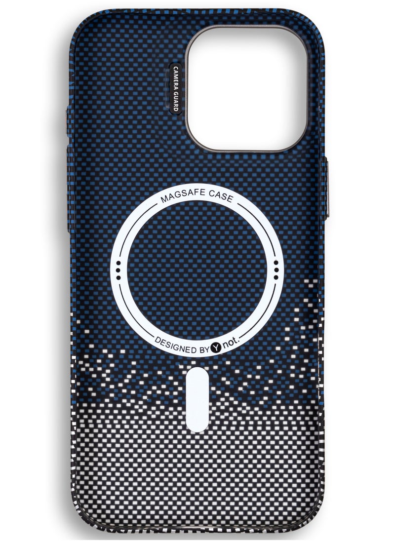 YNOT - MagSafe carbon fiber protection case with camera stand for iPhone 14 Pro - Blue dotted white - Image 1