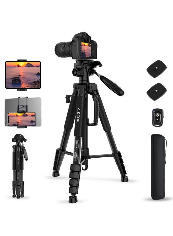 75 Inch Camera Tripod, Lightweight Travel Aluminum Cell Phone Video Tripod for DSLR/SLR/DV/GoPro/iPhone with Bag (Weight 2.8Lbs/Load 11Lbs)