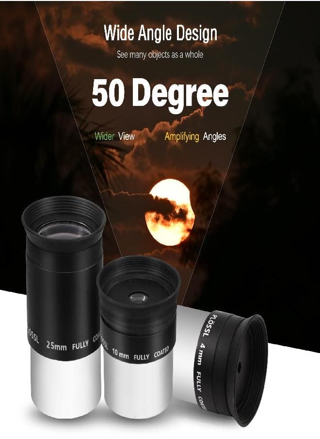 Astromania Astromania Multi Coated 1.25-Inch Plossl Eyepieces(4mm, 10mm, 25mm) with 2X Barlow Astronomical Telescope Accessory Kit - let You get The Most Out and enhances The Performance of Your Telescope  - Image 3