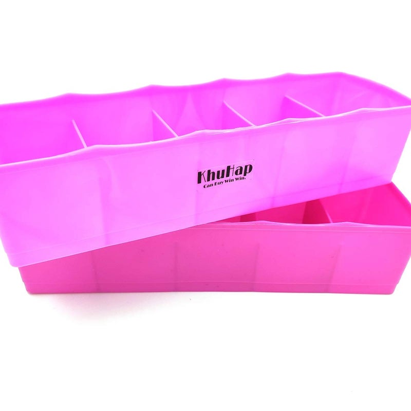 Generic PallRin Multipurpose Plastic 5 Compartments Drawer Closet Socks Storage Organizer Boxes for Undergarments Sock Handkerchief Bra Tie Scarf innerwear Unisex PinkColor 1 Pack of 2 PC - Image 1