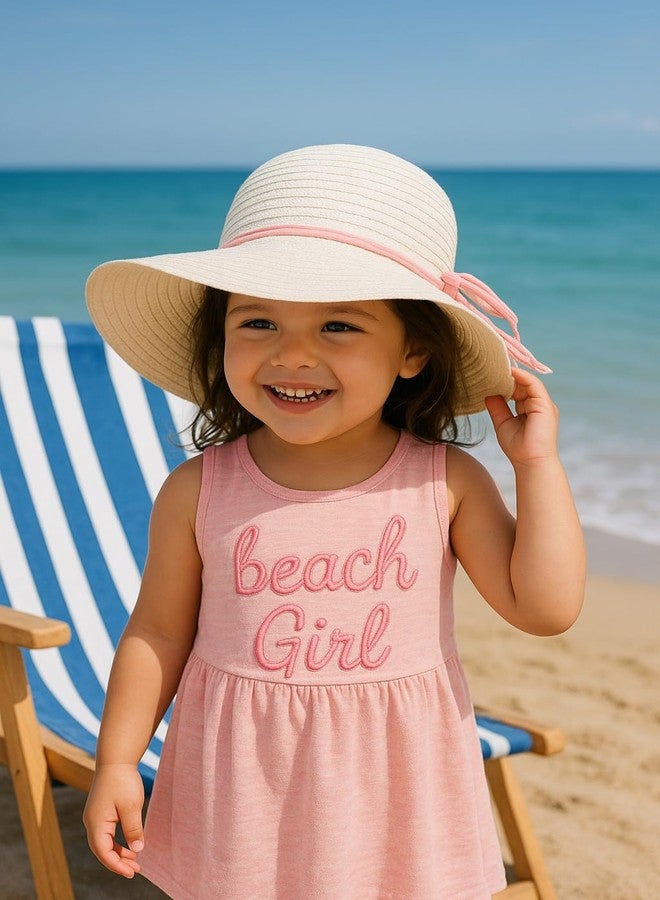 CLOTHERA قبعة شمسية من القش للبنات من كلوثيرا، قبعة صيفية مطرزة للبنات على الشاطئ (بيج) - Image 3