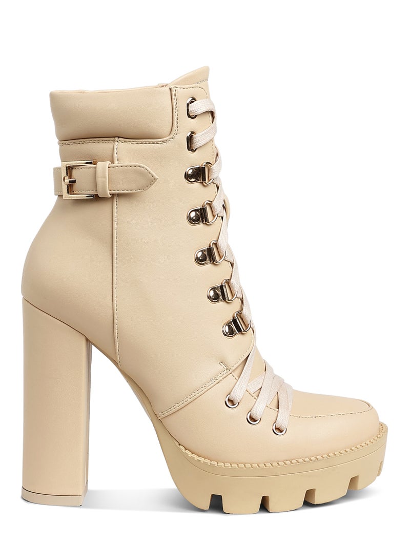 London Rag Lace up Combat Boots in Beige - Image 1