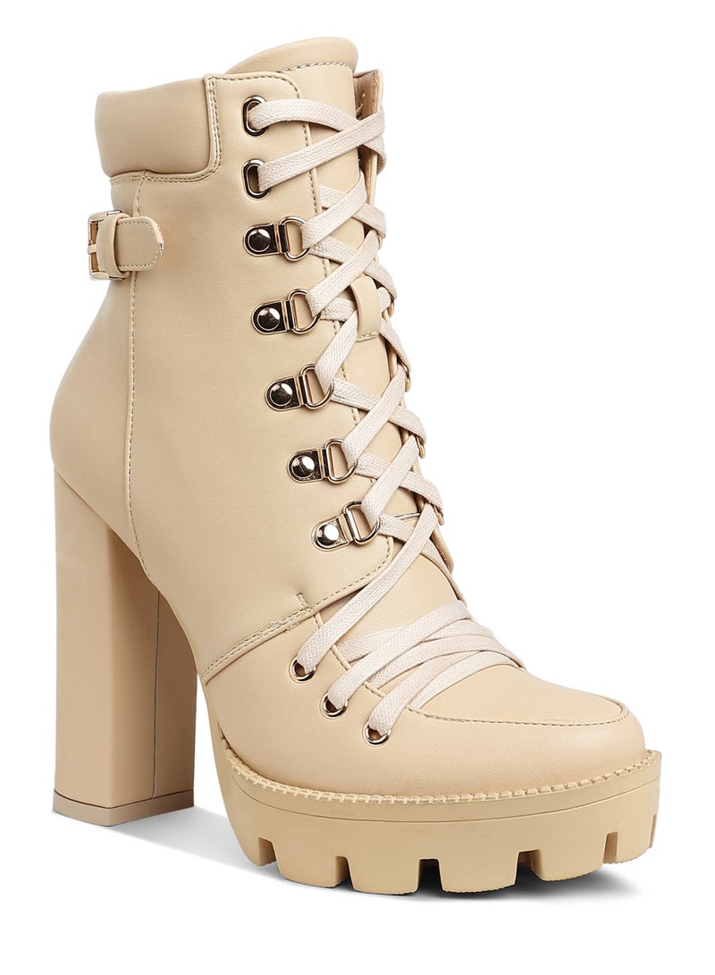 London Rag Lace up Combat Boots in Beige - Image 2