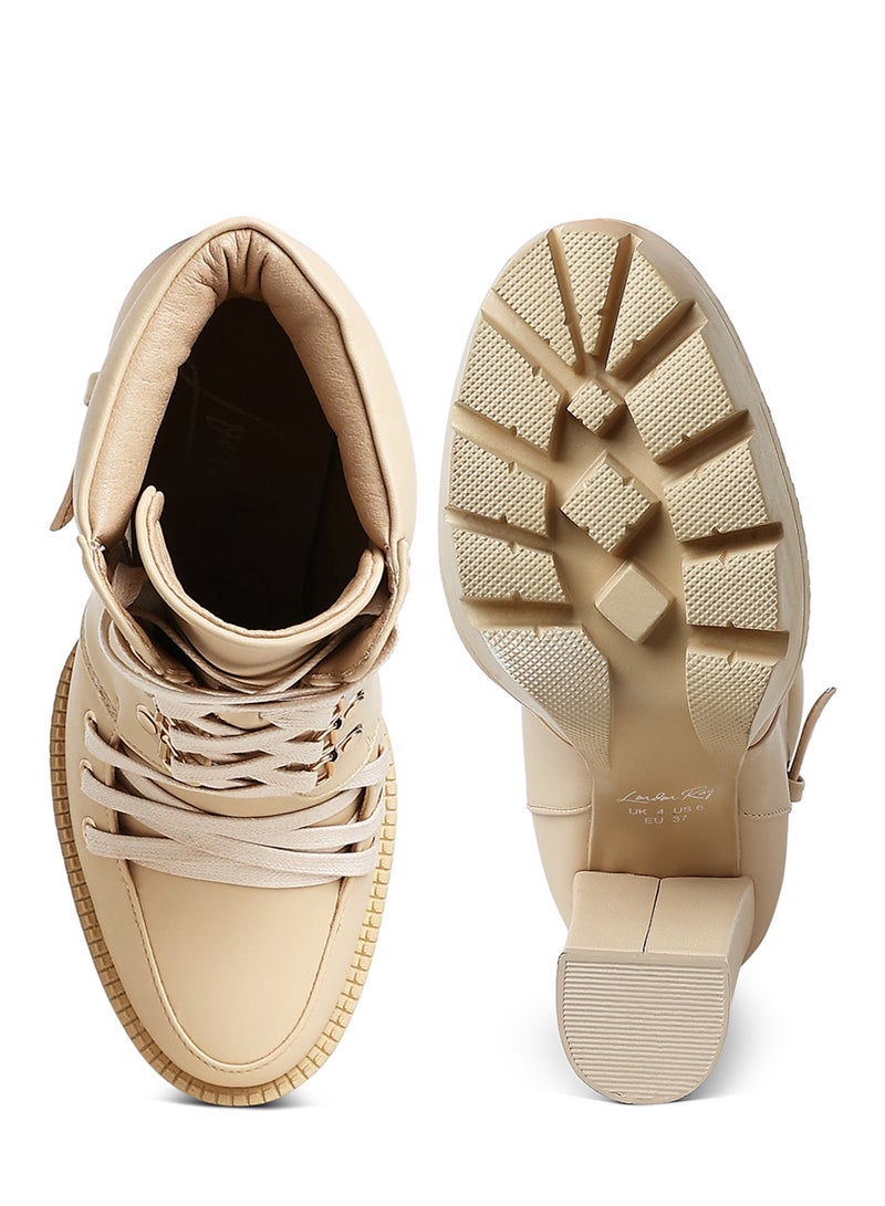 London Rag Lace up Combat Boots in Beige - Image 4
