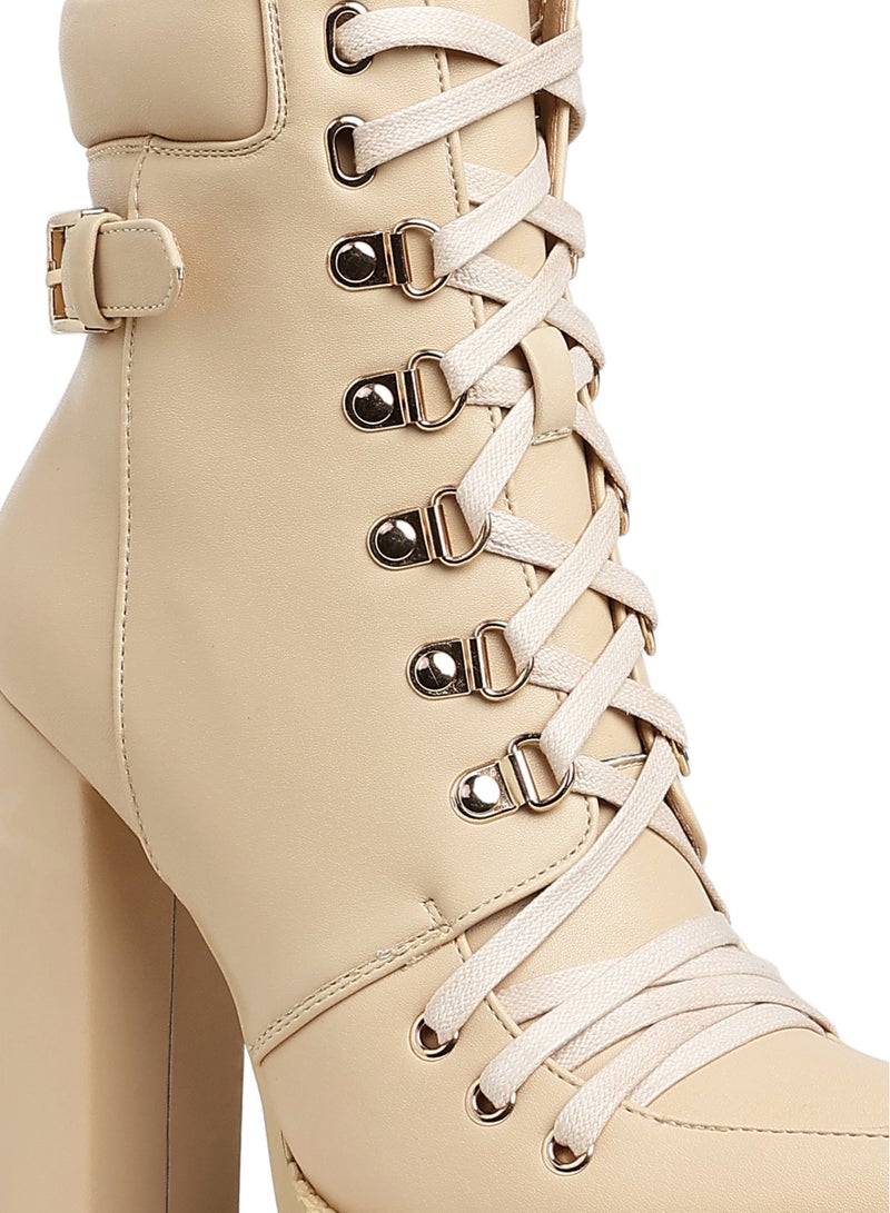 London Rag Lace up Combat Boots in Beige - Image 5