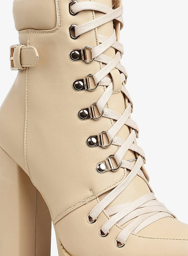 London Rag Beige Lace up Combat Boots in Beige for Women | Best Price UAE