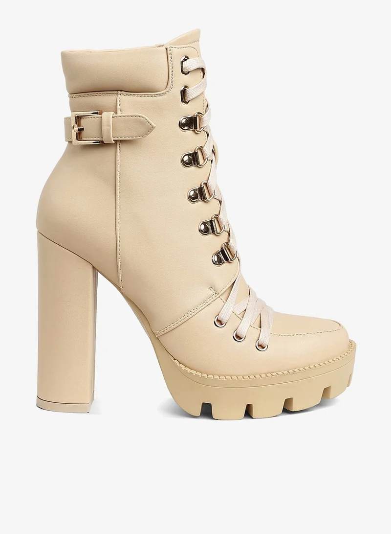 Lace up Combat Boots in Beige