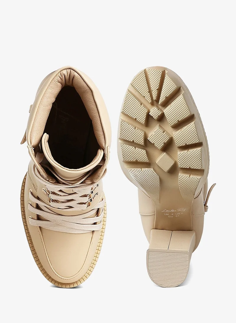 London Rag Beige Lace up Combat Boots in Beige for Women | Best Price UAE