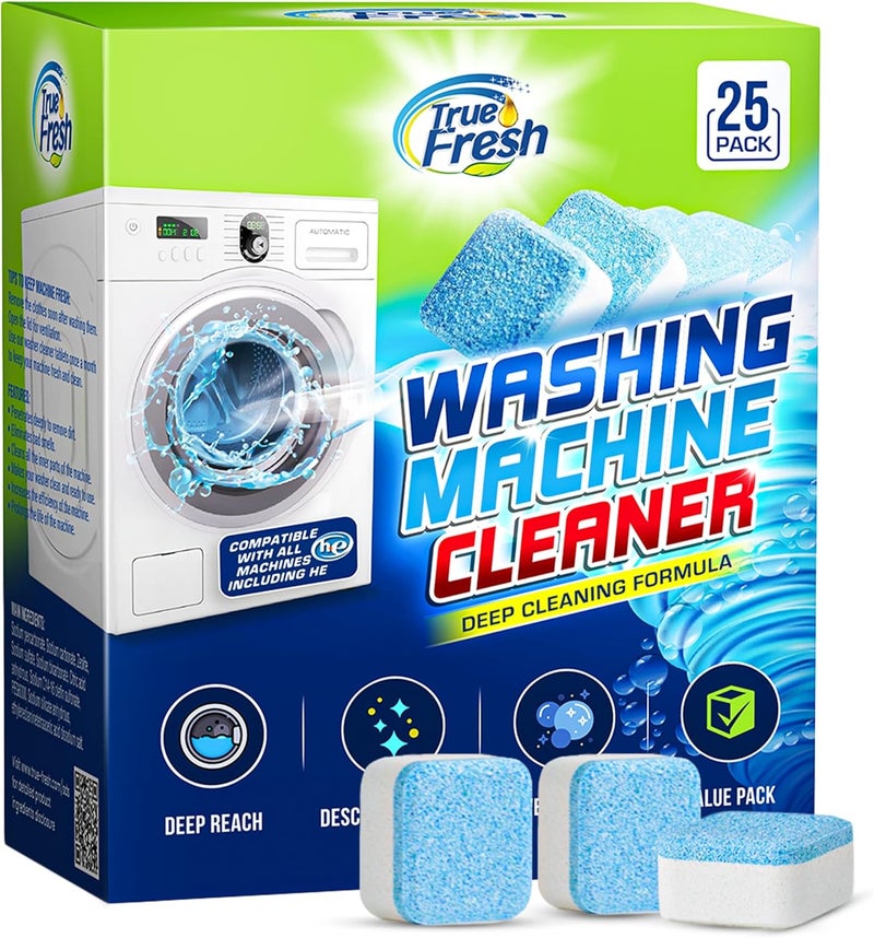 True Fresh Washing Machine Cleaner Tablets 25-Pack - Deep Cleaning Washer cleaner Tablets for Top loader, front Load & HE - Cleans Drum, Tub seal & other Parts Descaler & septic safe - Image 1