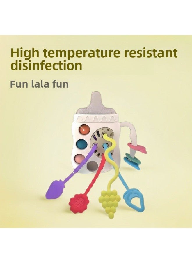 Baby Toy Sucking Ball Tooth Glue Rattle Hand-held Finger Bottle Bite To Soothe Baby Early Education Finger Training-Color:Bottle Lala Music  English Color Box - Image 2