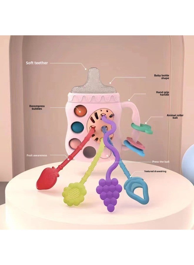 Baby Toy Sucking Ball Tooth Glue Rattle Hand-held Finger Bottle Bite To Soothe Baby Early Education Finger Training-Color:Bottle Lala Music  English Color Box - Image 4
