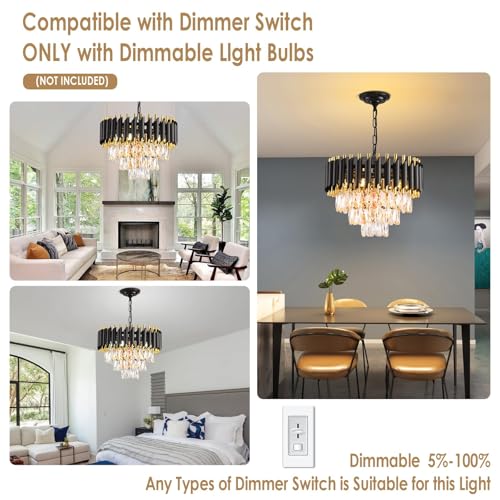 AKDXIRUN Modern Crystal Chandelier Black and Gold Chandelier 3-Tier Round Chandeliers Pendant Ceiling Light Fixture Flush Mount Chandelier for Dining Room Living Room Bedroom Foyer Hallway Entryway W16" - Image 3