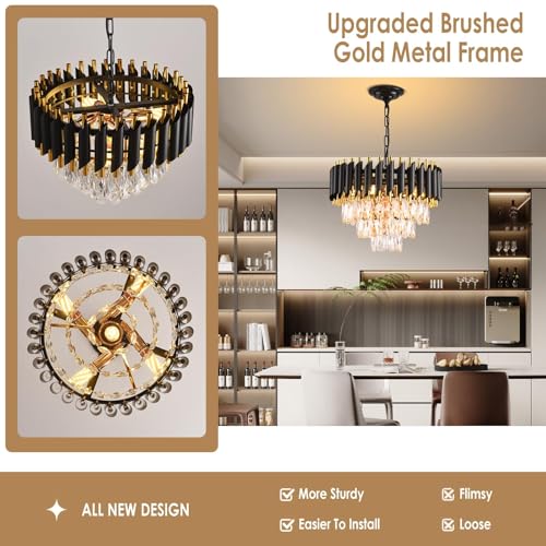 AKDXIRUN Modern Crystal Chandelier Black and Gold Chandelier 3-Tier Round Chandeliers Pendant Ceiling Light Fixture Flush Mount Chandelier for Dining Room Living Room Bedroom Foyer Hallway Entryway W16" - Image 5