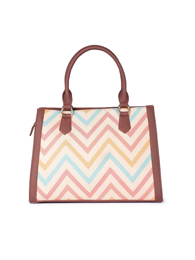 ZOUK Printed Jute Handcrafted Vegan Leather Multicolor Women's Satchel Bag | Ladies Purse Handbag | Double Handle Detachable Strap - Image 5