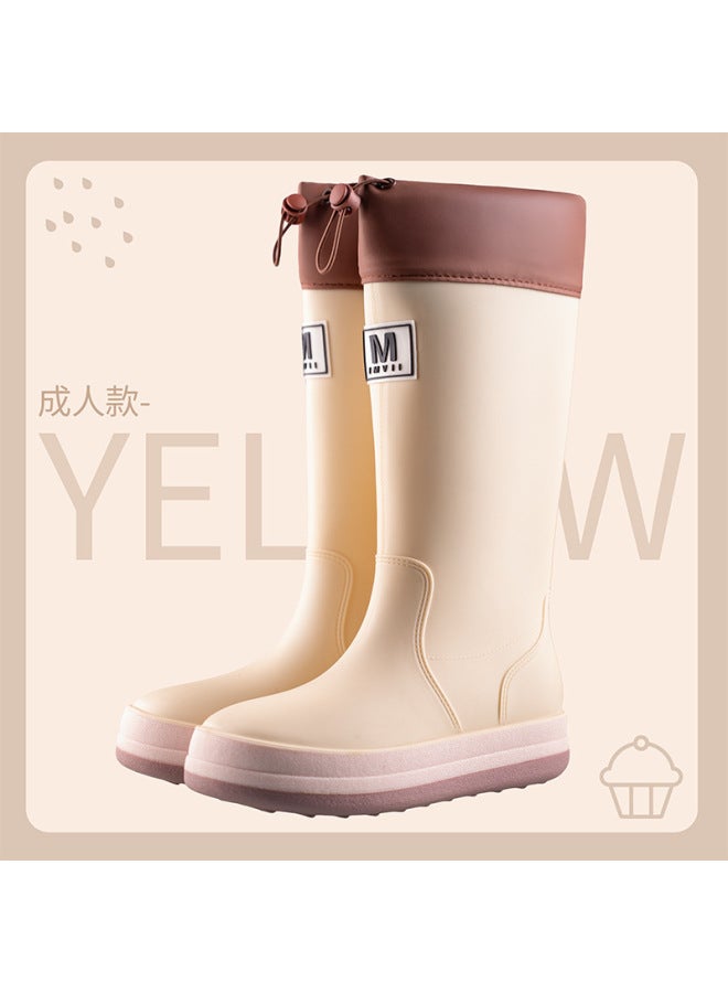 Parent-child Rain Boots, Winter Warm Drawstring Fixed Cotton Rain Boots, Kidsren's Outdoor Simple And Fashionable Waterproof Couple Rain Boots