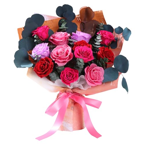 Lovenfold Flowers for Delivery Birthday Flowers Gift for Her,Preserved Flowers Bouquet 12 Roses Mixed Bouquet,Rose Gifts for Women Mom Grandma(Mixed 12 Reddish-A Roses) - Image 1