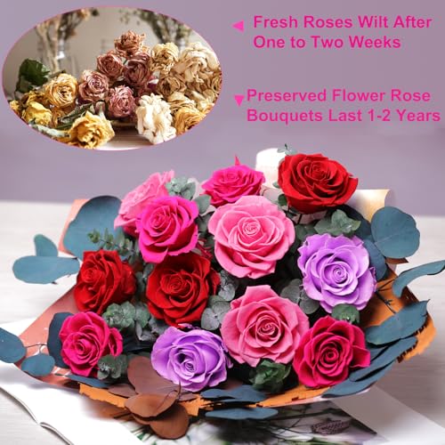 Lovenfold Flowers for Delivery Birthday Flowers Gift for Her,Preserved Flowers Bouquet 12 Roses Mixed Bouquet,Rose Gifts for Women Mom Grandma(Mixed 12 Reddish-A Roses) - Image 2