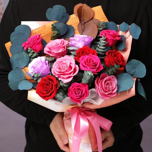 Lovenfold Flowers for Delivery Birthday Flowers Gift for Her,Preserved Flowers Bouquet 12 Roses Mixed Bouquet,Rose Gifts for Women Mom Grandma(Mixed 12 Reddish-A Roses) - Image 4