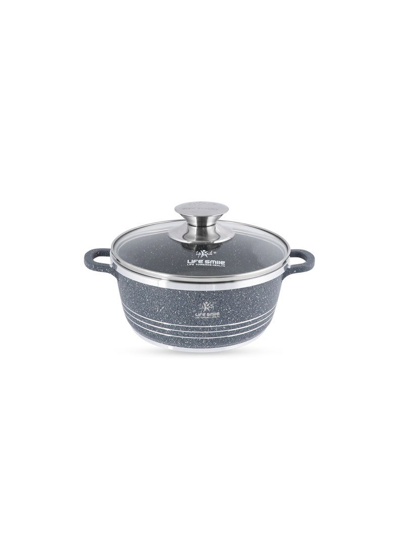 Life Smile 16cm (1.5 Liter) LIFE SMILE Non-Stick Cooking Pot | Aluminum Soup Pot With Glass Lid | 100% PFOA Free, Fixed Handle | Multi Layer Non-Stick Granite Coating | Oven safe Cookwares  - Image 1