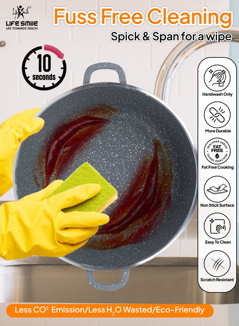 Life Smile 16cm (1.5 Liter) LIFE SMILE Non-Stick Cooking Pot | Aluminum Soup Pot With Glass Lid | 100% PFOA Free, Fixed Handle | Multi Layer Non-Stick Granite Coating | Oven safe Cookwares  - Image 2