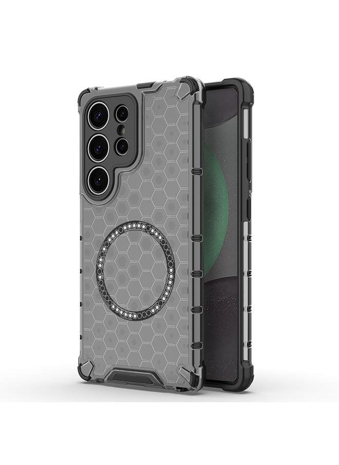 erorex - For Samsung Galaxy S25 Ultra 5G Honeycomb Magnetic Ring Shockproof Phone Case(Black) - Image 1