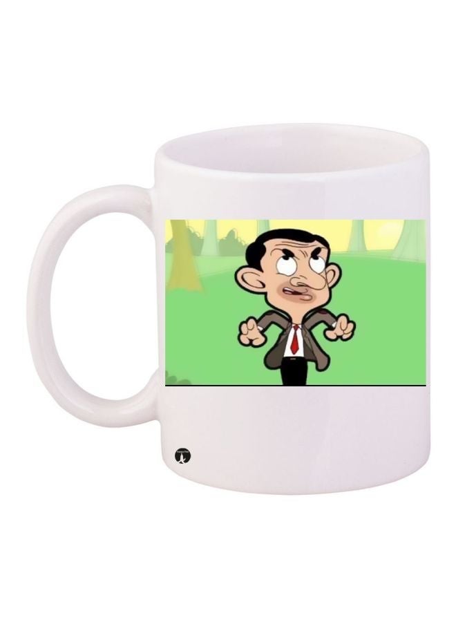 Mr. Bean Printed Coffee Mug White/Green/Beige 11ounce