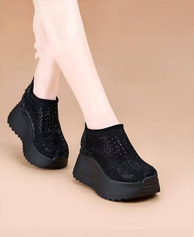 زيادة ارتفاع بصريّة 8 سم - حذاء رياضي نسائي عصري بكعب سميك، حذاء رياضي منصة تهوية مزين بالكريستال للاستخدام اليومي في الصيف - Image 1