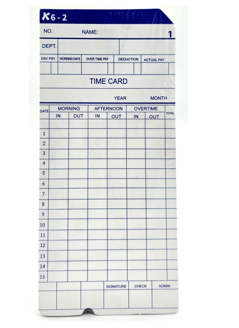 Generic K6-2 Time Cards, 100/Pack, 2 Sided  - Image 1