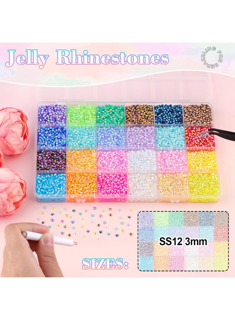 saykfoe 32000PCS 24 Colors Jelly Resin Rhinestones Kit with 3Pcs Glues, 3mm Flatback Gems for Bedazzling Crafting, Multicolor Diamonds for Clothes Shoes Nail Art Diamond Painting Makeup DIY - Image 3