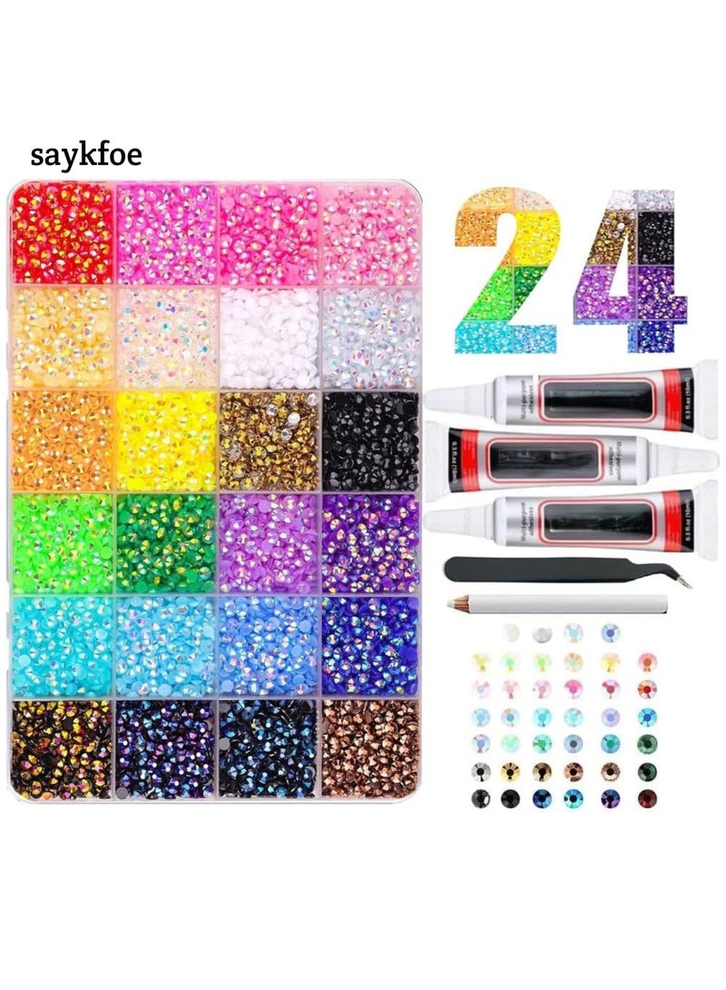 saykfoe 32000PCS 24 Colors Jelly Resin Rhinestones Kit with 3Pcs Glues, 3mm Flatback Gems for Bedazzling Crafting, Multicolor Diamonds for Clothes Shoes Nail Art Diamond Painting Makeup DIY - Image 1