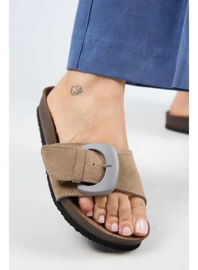 (Alandra 2) Women's Genuine Leather Single-Strap Navy Slipper.