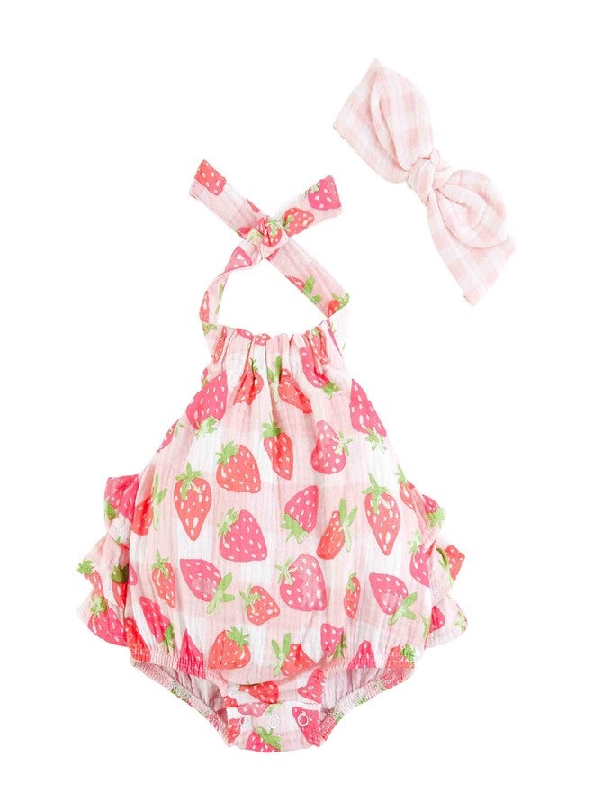 Mud Pie Baby Girls Casual Sunsuit & Headband, Strawberry, 6M US - Image 1