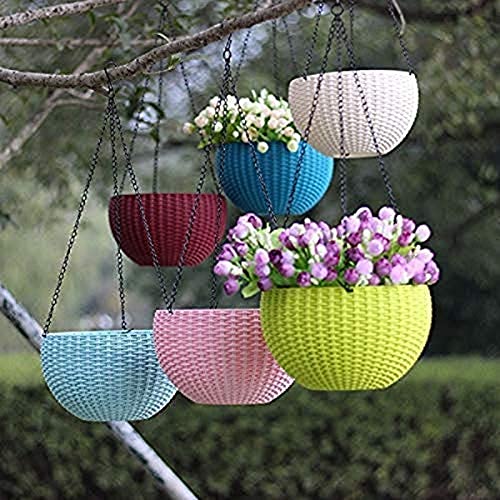 Plants Point Plastic Flower Pot Plant with Hanging Chain - Multicolour, 8 Inch, 5 Pieces - Image 1
