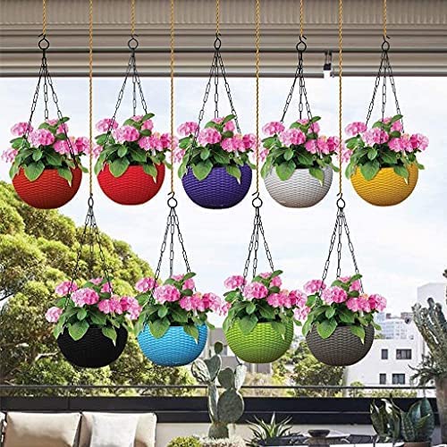 Plants Point Plastic Flower Pot Plant with Hanging Chain - Multicolour, 8 Inch, 5 Pieces - Image 5
