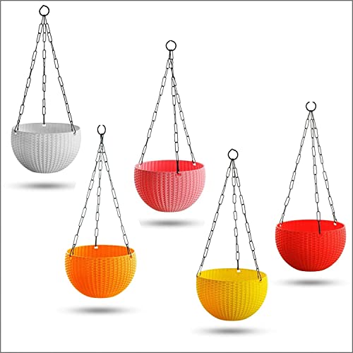 Plants Point Plastic Flower Pot Plant with Hanging Chain - Multicolour, 8 Inch, 5 Pieces - Image 3