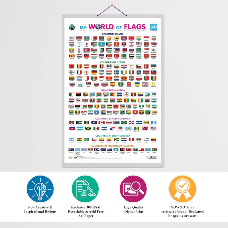 GoWoo Set of 2 Solar System and My World of Flags Early Learning Educational Charts for Kids | 20"X30" inch |Non-Tearable and Waterproof | Double Sided Laminated | Perfect for Homeschooling, Kindergarten and Nursery Students - Image 4