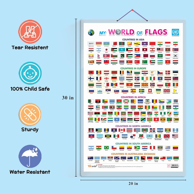 GoWoo Set of 2 Solar System and My World of Flags Early Learning Educational Charts for Kids | 20"X30" inch |Non-Tearable and Waterproof | Double Sided Laminated | Perfect for Homeschooling, Kindergarten and Nursery Students - Image 3