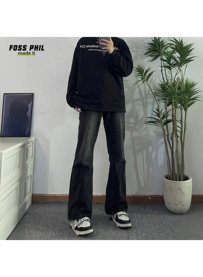 Foss Phil Gradient Jeans For Men, Autumn And Winter American Retro Vintage Straight-leg Pants With Slight Flare, Y09 Faded Gray, Size M - Image 1