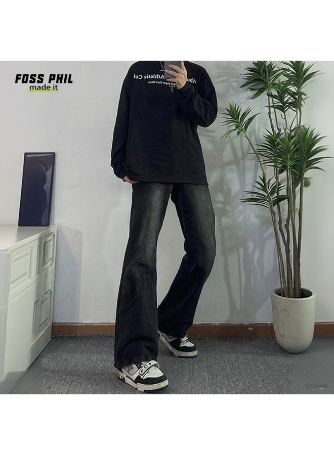 Foss Phil Gradient Jeans For Men, Autumn And Winter American Retro Vintage Straight-leg Pants With Slight Flare, Y09 Faded Gray, Size M - Image 3
