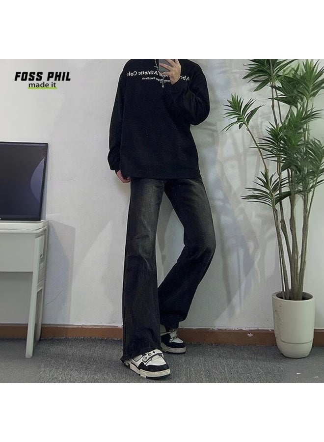 Foss Phil Gradient Jeans For Men, Autumn And Winter American Retro Vintage Straight-leg Pants With Slight Flare, Y09 Faded Gray, Size M - Image 4
